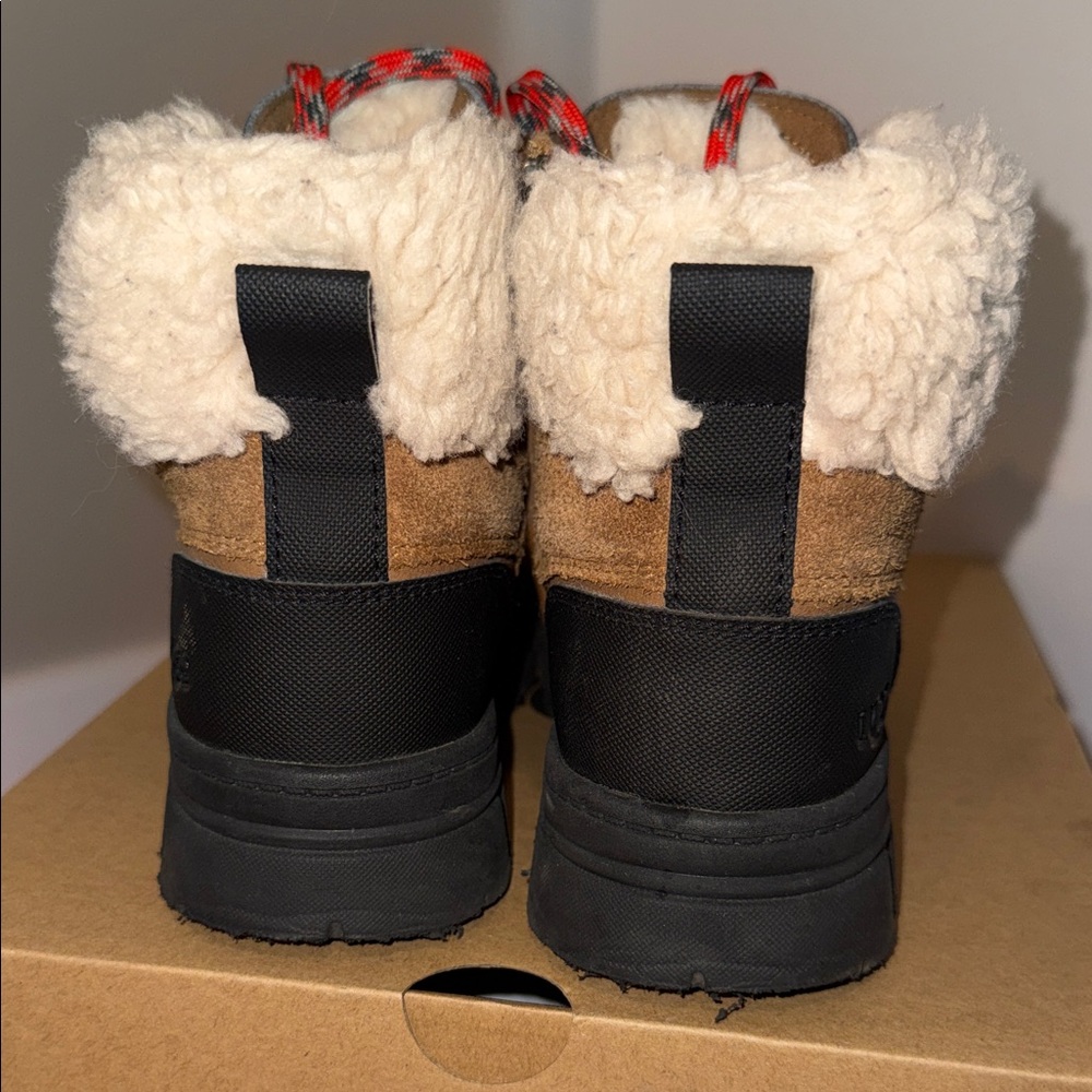 UGG Kids Brown & Black Shearling-Trim Lace-Up Boots with Red Accents - Picture 6 of 15